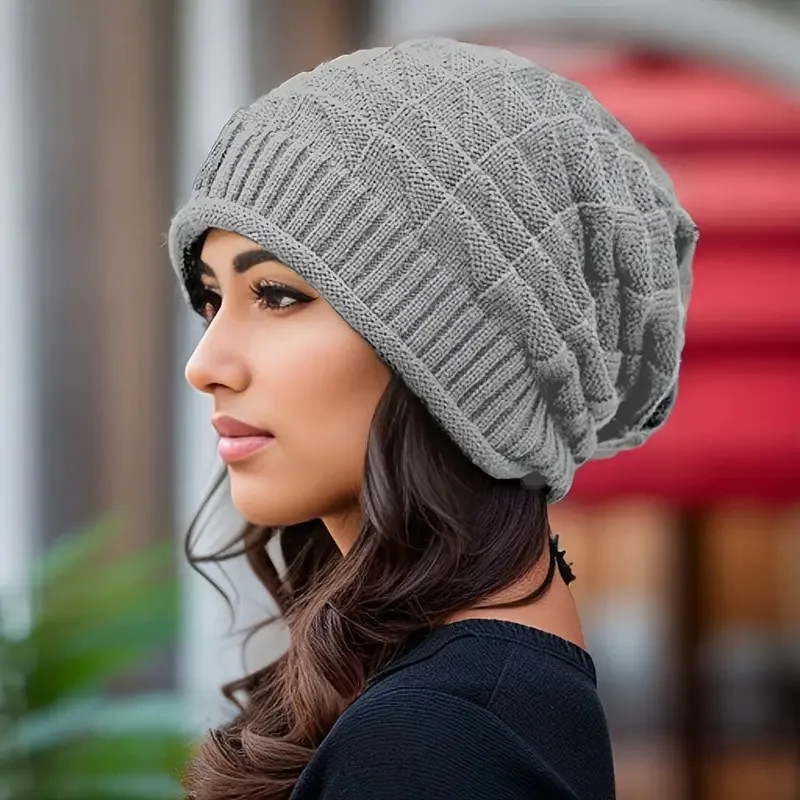 Chic Women's Chunky Slouch Beanie with Ear Warmers - Hand Washable Autumn Accessory