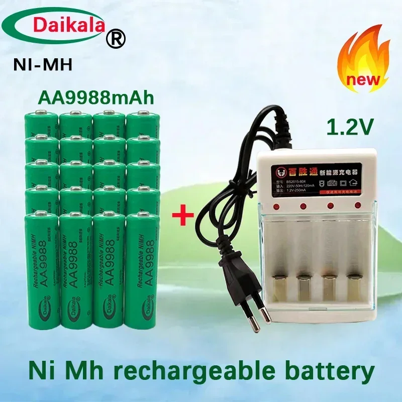 

2023 New AA Battery Free Shipping 1.2VAA9988MAH+Charger Rechargeable Battery Suitable for Gaming Consoles, Alarms, Calculators