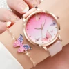 5PCS/Set Women's Watch Fashion Butterfly Dial Leather Band Quartz Watches Jewelry Set（Without Box） 2