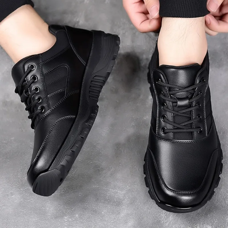 New Platform Cow Leather Casual Sneakers for Men Designer Autumn Winter Cotton Black Outdoor Men's Sports Shoes Zapatos Hombre 6