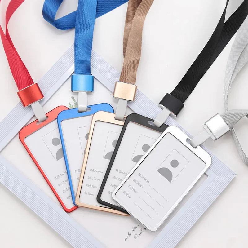 Card Holder Fashion Women Men Aluminum Alloy Work Name Card Holders Business Work ID Badge Lanyard Holder Metal Bags Case