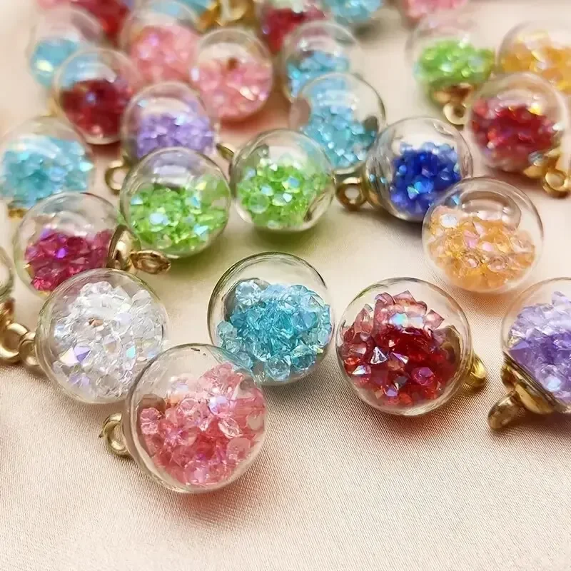 40 teile/paket Transparente Glas Ball Anhänger DIY Handgemachten Schmuck Zubehör Gemischte Farbe Künstliche Diamant Glas Ball