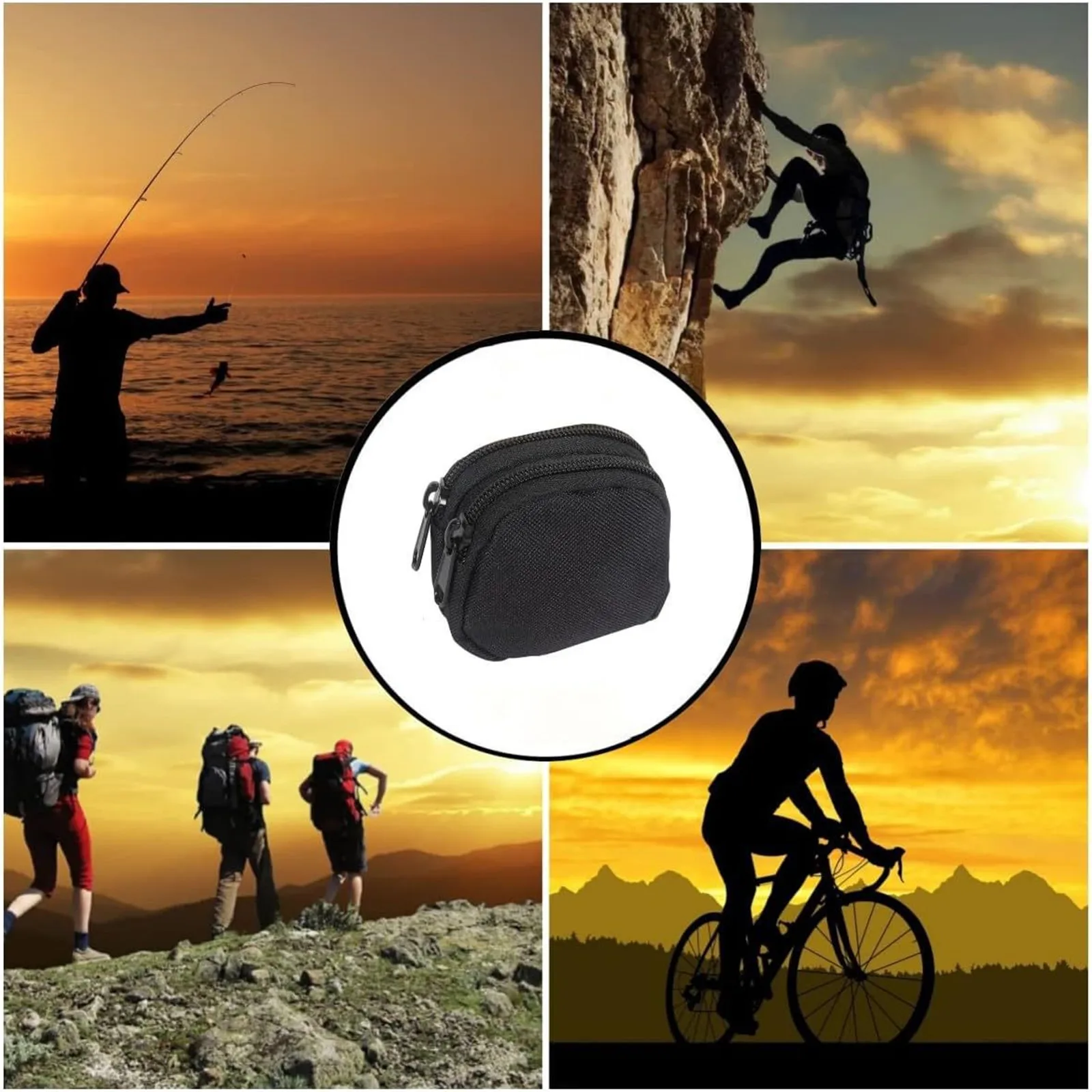 Nylon Double Zipper Pocket Coin Purse Men Outdoor Pouch Lightweight Small Card Holder Keys Storage Belt Waist Bag Handbag