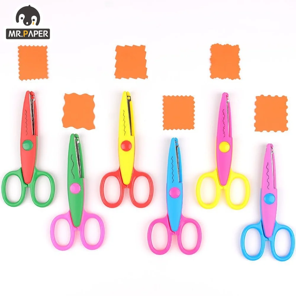 Mr.paper Minimalist Style Cute Lace Scissors Wavy Pattern Small Round Head Children Special Student Art Tool Stationery Scissor scissors special round head small lace cutting wave pattern children s small scissors handmade kindergarten baby paper cutter