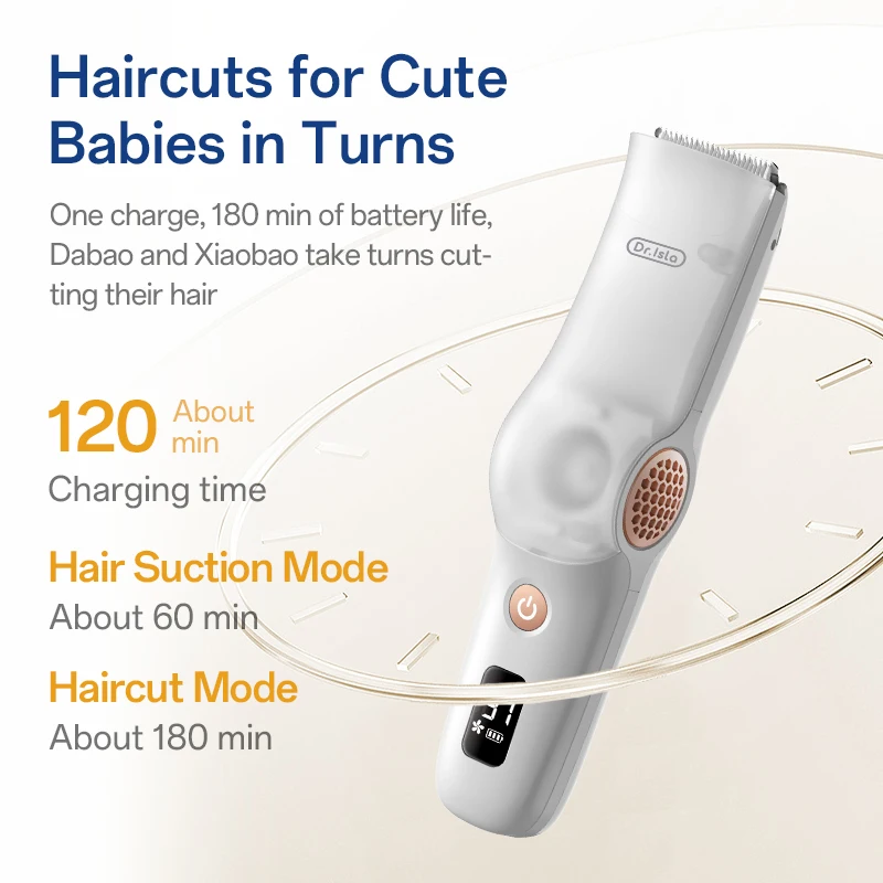 Dr.isla Hair-absorbing Hair Clipper Low Noise Baby Hair IPX7 Waterproof Household Children Clipper Electric Baby Care