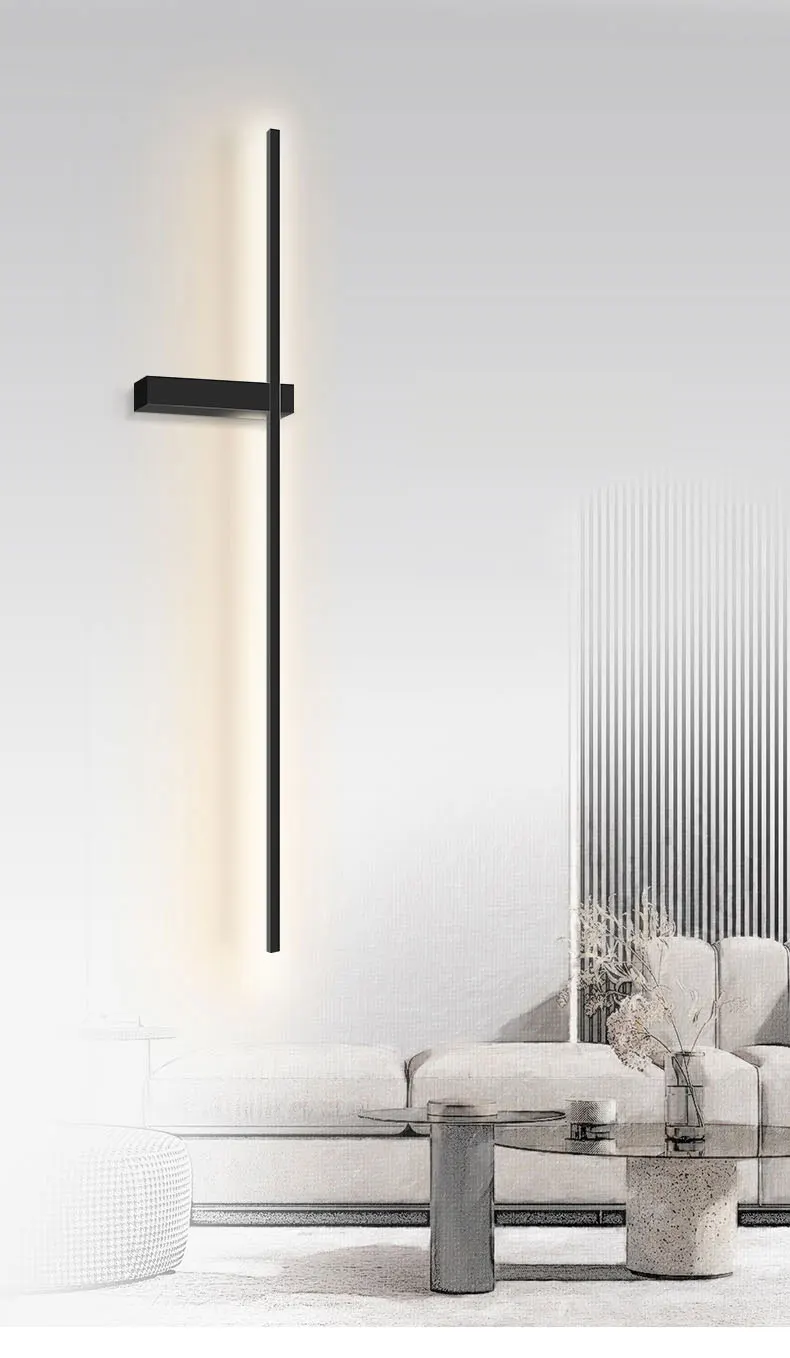 Description Picture 2 of itemLong strip wall lamp bedroom bedside lamp modern minimalist wall lamp living room TV background grille line wall lamp
