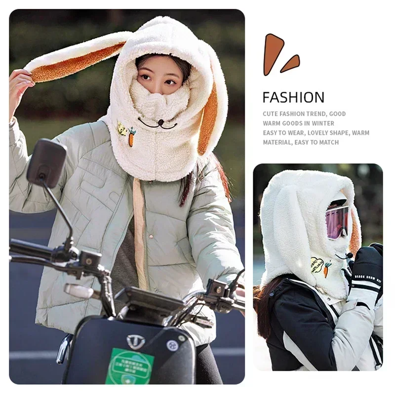Cartoon Cute Rabbit Ear Winter Warm Ski Helmet Cover Comfortable Soft Fleece Skiing Cap Scarf Warmer Decorative Helmet Cover Hat