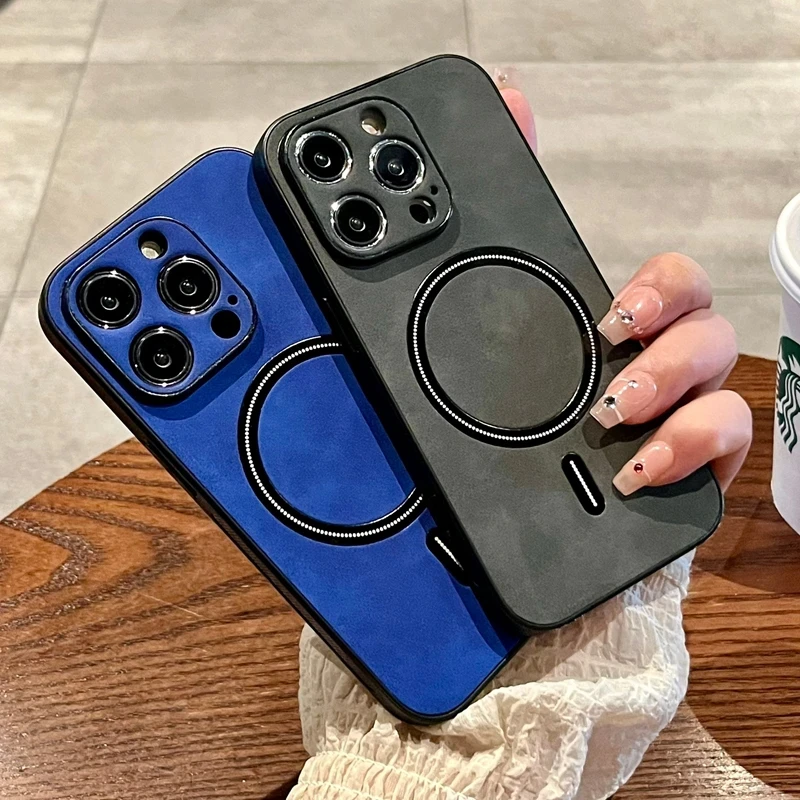 Luxury Magnetic Cortex Leather Wireless Charging Phone Case