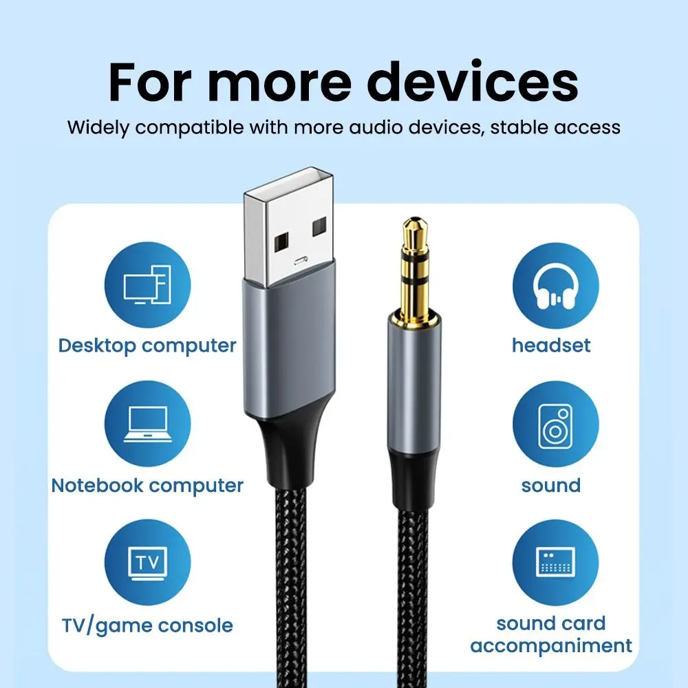 Universal USB to 3.5mm Audio AUX Adapter Cable for Headphones and Speakers