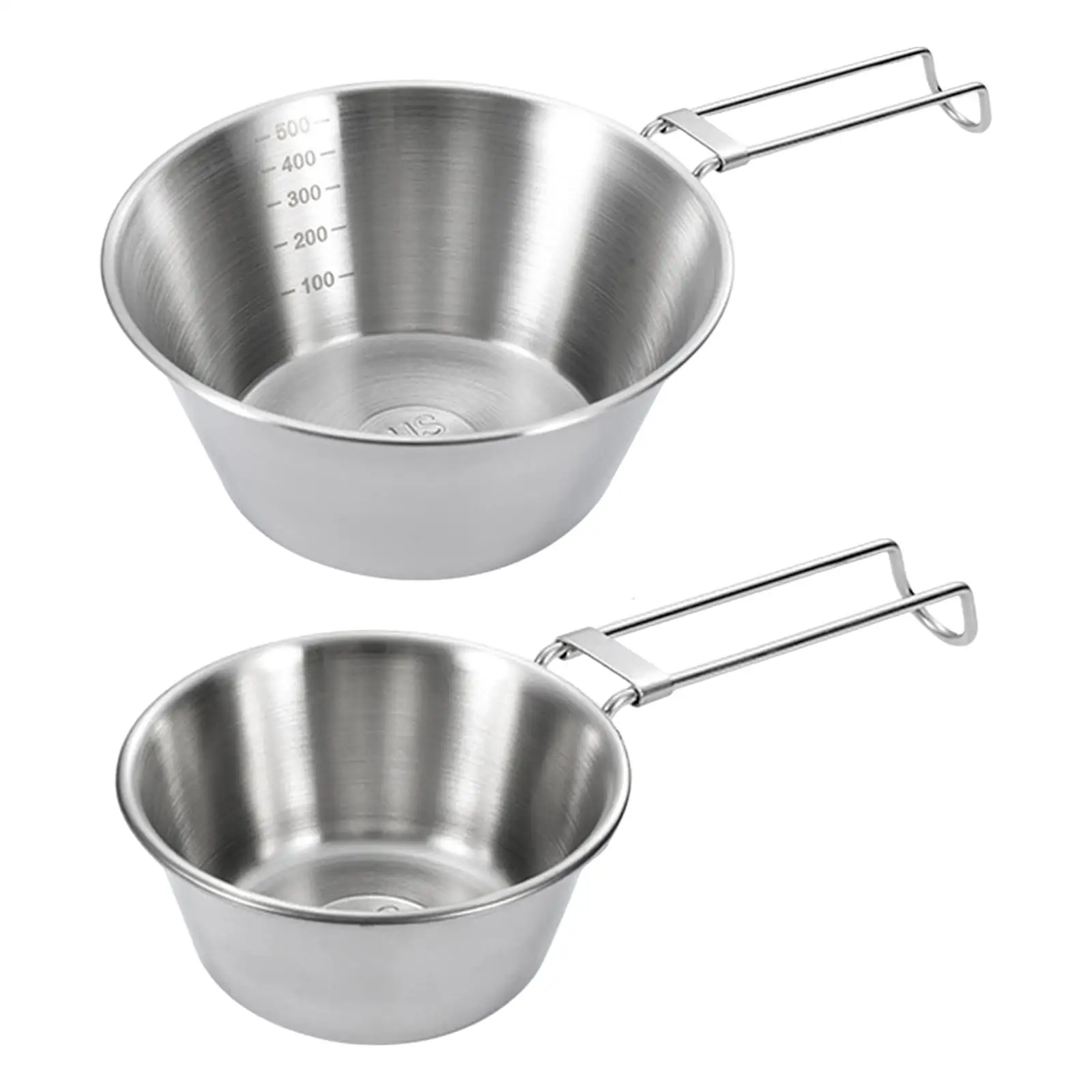 Camping Bowl Cookware Utensil Stainless Steel with Foldable Handle Drink