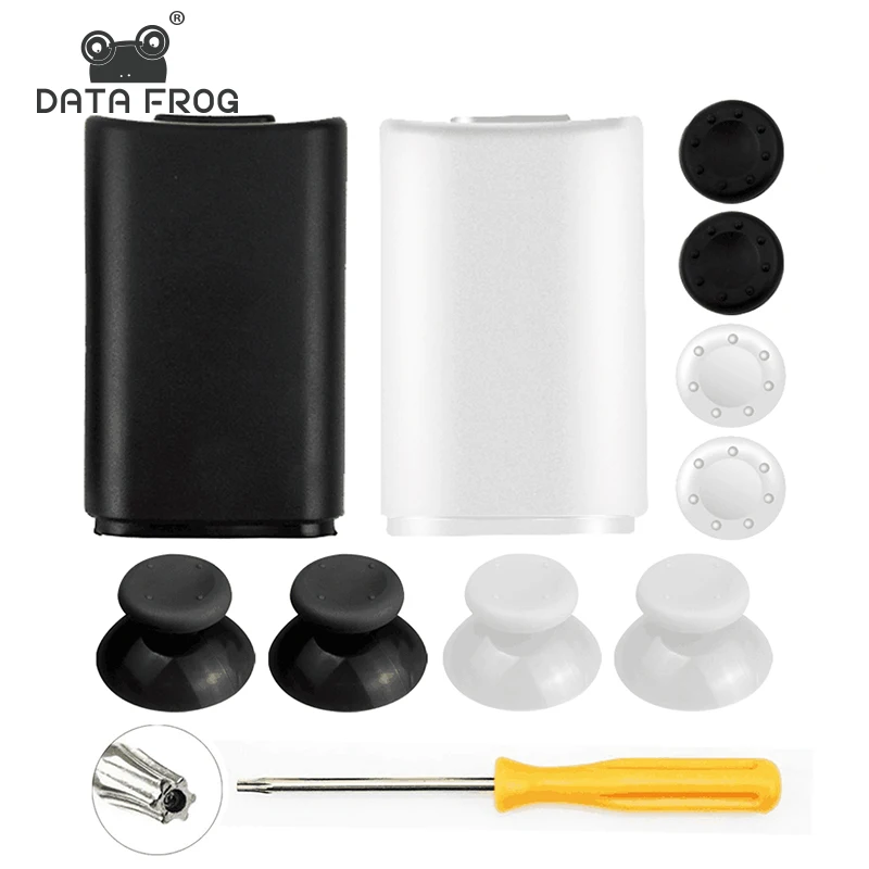 2X Aa Battery Back Cover Pack Parte Di Ricambio Per Controller Wireless Xbox 360 + 4 Cover Con Cappuccio In Silicone Nero