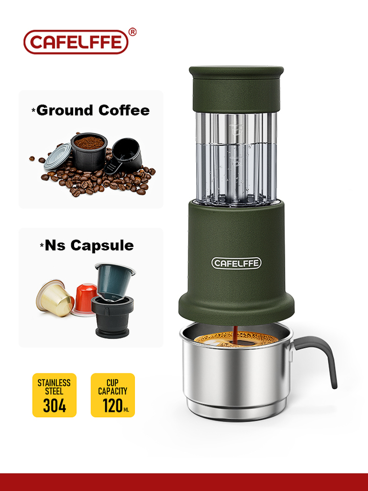 CAFELFFE Espresso Maker for Outdoor Compatible Ground Coffee NS Capsules* Portable Manually Operated For Gift Travel Camping