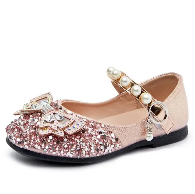

Girls Shoes Leather Flat Fling Princess Glitter Rosette Baby Dance Shoes Kids Sandals Children Wedding Rhinestone Shoes