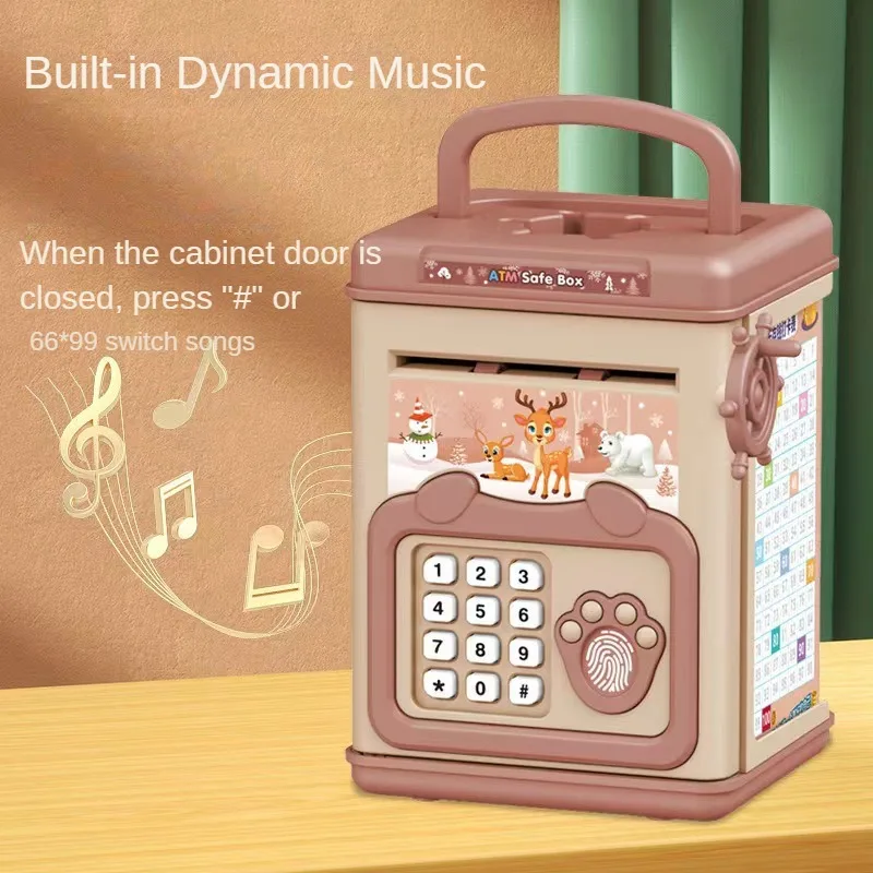 Money Box Fingerprint Piggy Bank Electronic ATM Savings Box Coins Cash Safe Large Coin Bank Password Lock Children