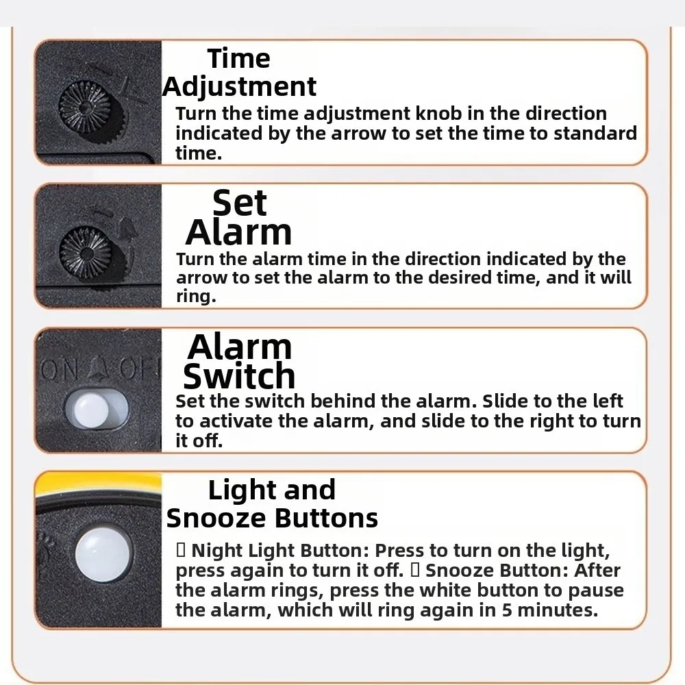 Creative Silent Mechanism Alarm Clock Loud Sound with Night Light Desktop Clock Rotating Bracket Electronic Clock Office Decor