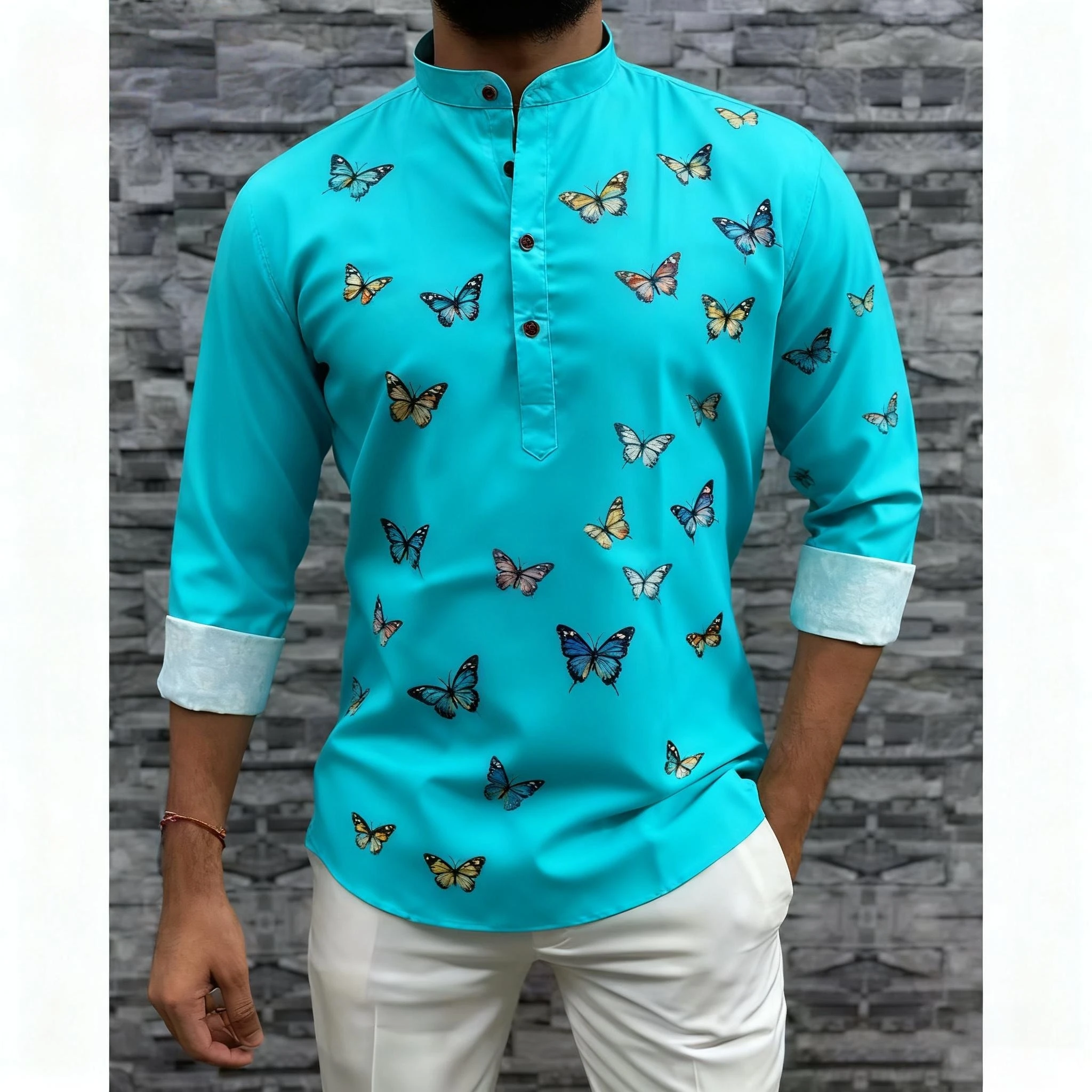 Muslimische Männer Islamischen Arabischen Patchwork Gestreiften Stickerei Eid Muslimischen Hemd Jubba Casual Lose Abayas Ropa Camisas De Hombre – Detail 4