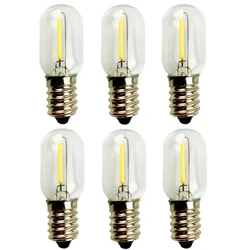 6PCS 220-240V T20/T22 1W Edison LED Bulbs E14 Tubular Filament Bulb Glass Warm White Refrigerator Ovens Hanging Salt Lamp Bulb