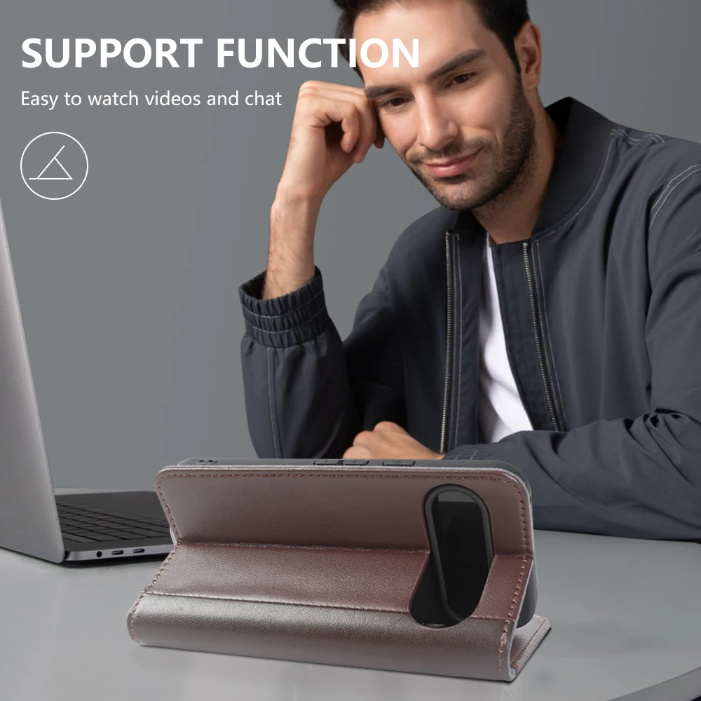 Luxury Genuine Leather Phone Case with Card Holder Wallet Function