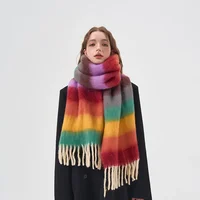 Tassel Scarf Colorful Rainbow Mohair Striped Fashion Couple Neckband Kawaii Winter Warm Thickened Cashmere Scarf Accessories