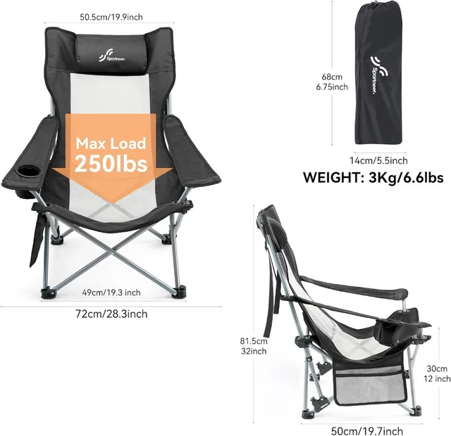 Sportneer Folding Beach Chairs for Adults, Camping Chairs Adjustable Reclining Chairs Portable Foldable Beach 2