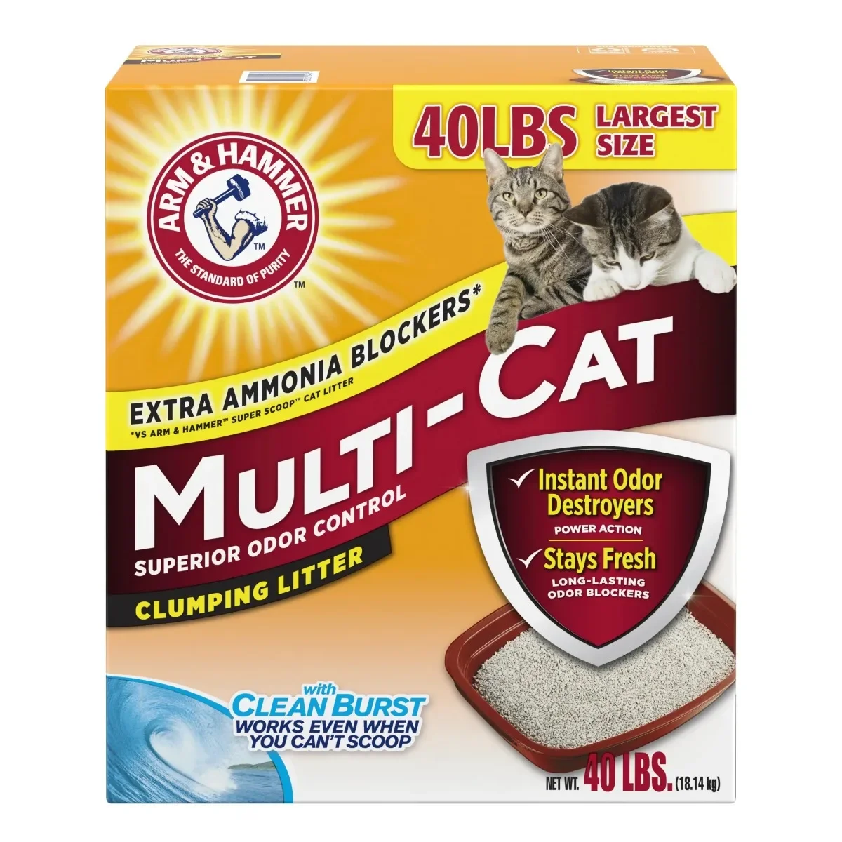 (2 pack) Superior Odor Control Cat Litter, Multi-Cat Clumping Litter, Clean Burst Scent, 40 lb