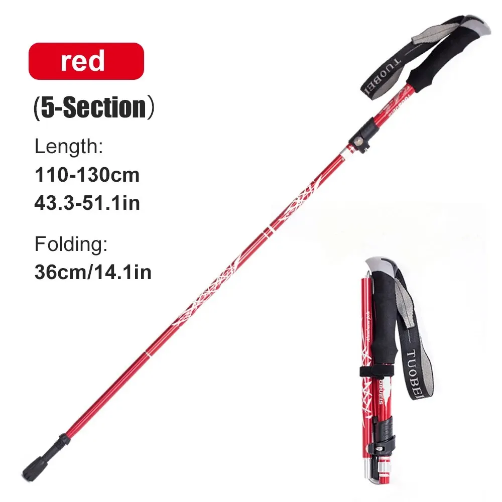 WESTTUNE Outdoor Fold Trekking Pole 5-Section Collapsible Telescopic Stick Camping Lightweight Walking Hiking Climbing Stick