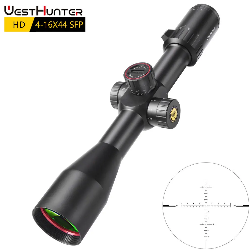 WestHunter HD 4-16X44 SFP Scope Tactical Hunting Riflescope Parallax Wheel Glass Etched Reticle Optical Sights Target Shooting