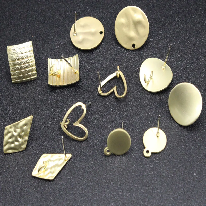 

10pcs Alloy Geometric Round Earring Stud Findings Golden Love Heart Studs Earrings Base Connector DIY Jewelry Making Accessories