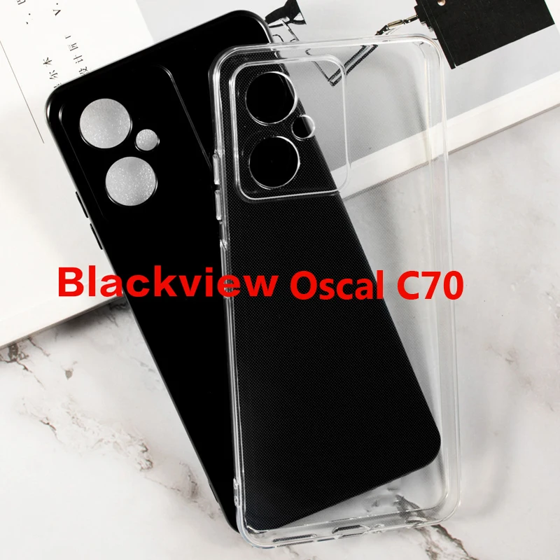 TREBAM Custodia Per Blackview Oscal C80 (6.5 pollice) con 1 X Vetro temperato Pellicola Protettiva, Ultra Sottile Antiurto Morbida Silicone Antigraffio TPU Nero Cover Per Blackview Oscal C80 - WMA29