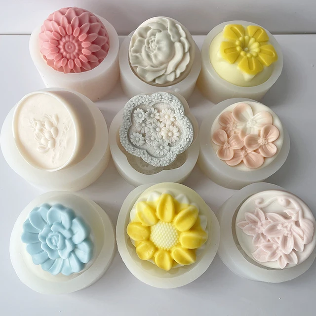 Flower Round Silicone Soap Molds Bar Soap Making Mould Handmade Craft Soap  Form