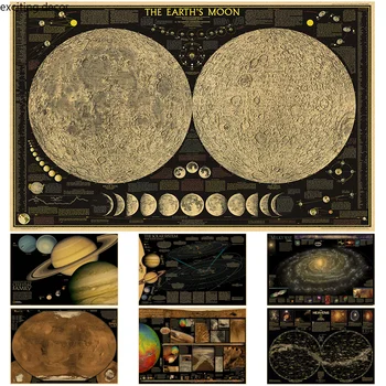 태양계 포스터 레트로 크래프트 종이 프린트 포스터, 빈티지 홈 룸 커피 바 장식, 미적 그림 아트 벽 그림