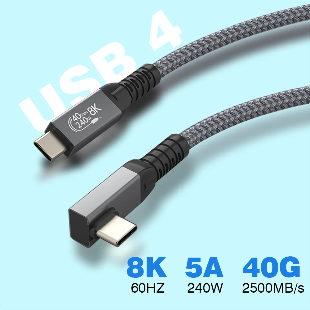 UGOURD USB 4 40Gbps 케이블 Thunderbolt4 유형 c 팔꿈치 90도 각도 240W USB C 케이블 eGPU ssd 상자 ACASIS 용 남성-남성