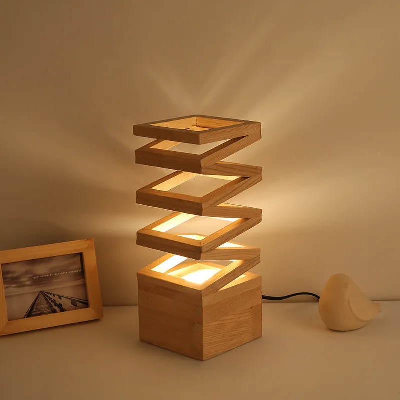 Wooden LED Bedside Lamp in the Shape of Vase