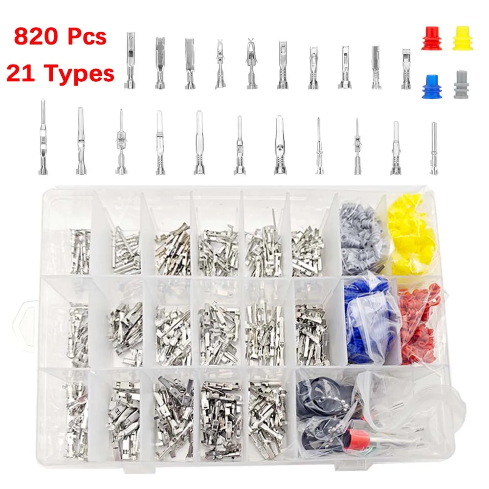 820pcs21TypesCarElectricalWireConnectorPinTerminal1/1.5/1.8/2.2/2.8/3.5mmRemovalNon-InsulatedMaleFemaleCrimpPins-AliExpress