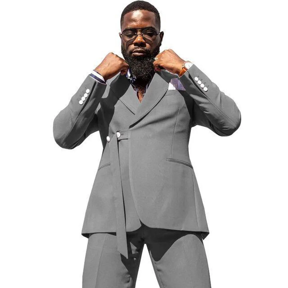 

Men's business casual suit wedding double breasted belt dress Homme prom Tailcoat slim formal party 2 sets (coat+trousers)