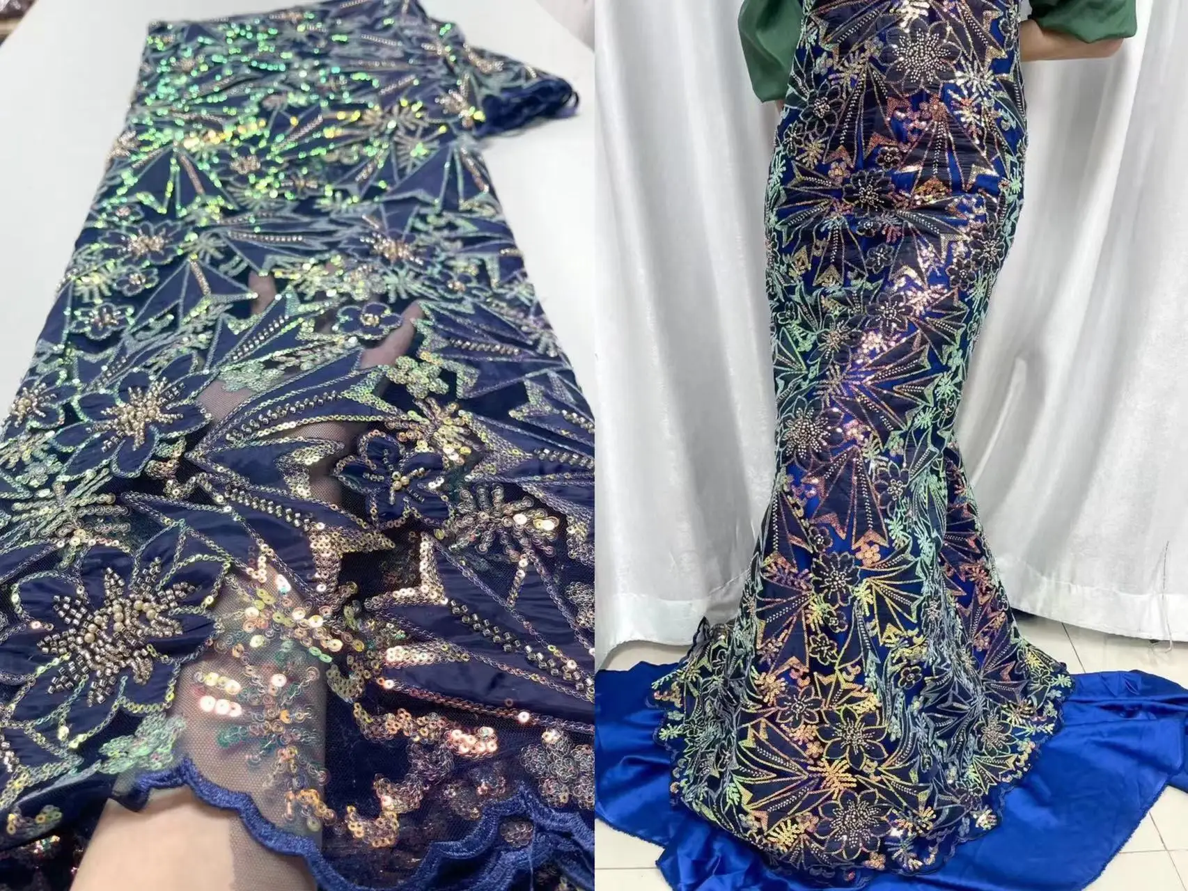 

SU200Exquisite bead sequin embroidered fabric, new high-quality embroidery gauze thin lace cheongsam dress dress