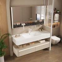 Light White Bathroom Cabinets Simple Washbasin Vintage Vanity Bathroom Cabinets Storage Mirrors Mobiletto Bagno Furniture 2