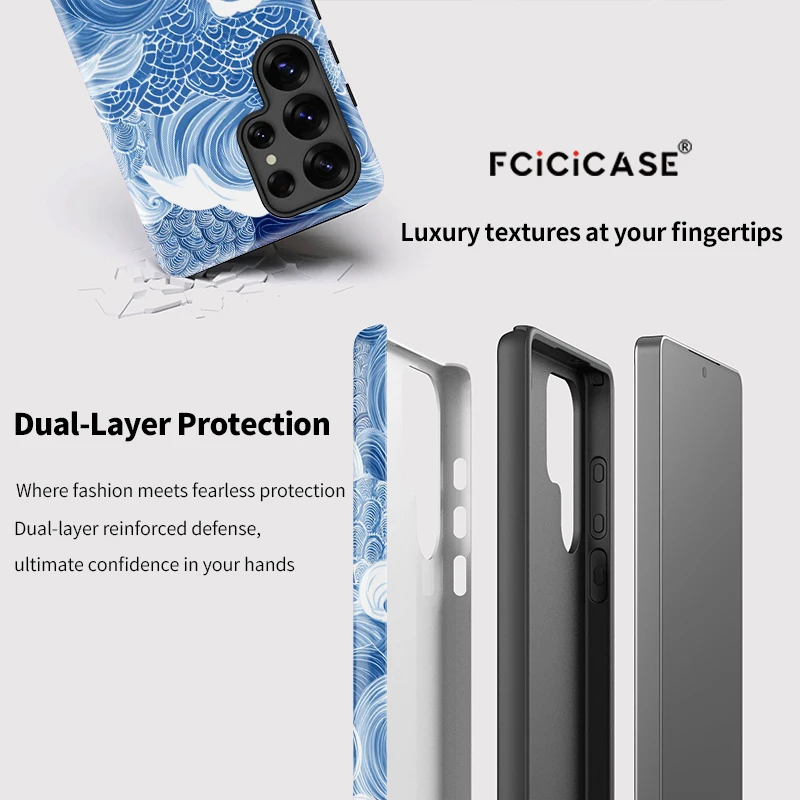Sea Wave Print Shockproof Dual Layer Matte Acrylic Phone Case