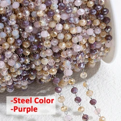 1 Meter Crystal Stone Stainless Steel Beaded Chain in Vibrant Red and Purple - 3.5mm Beads (Purple Yellow - Steel)