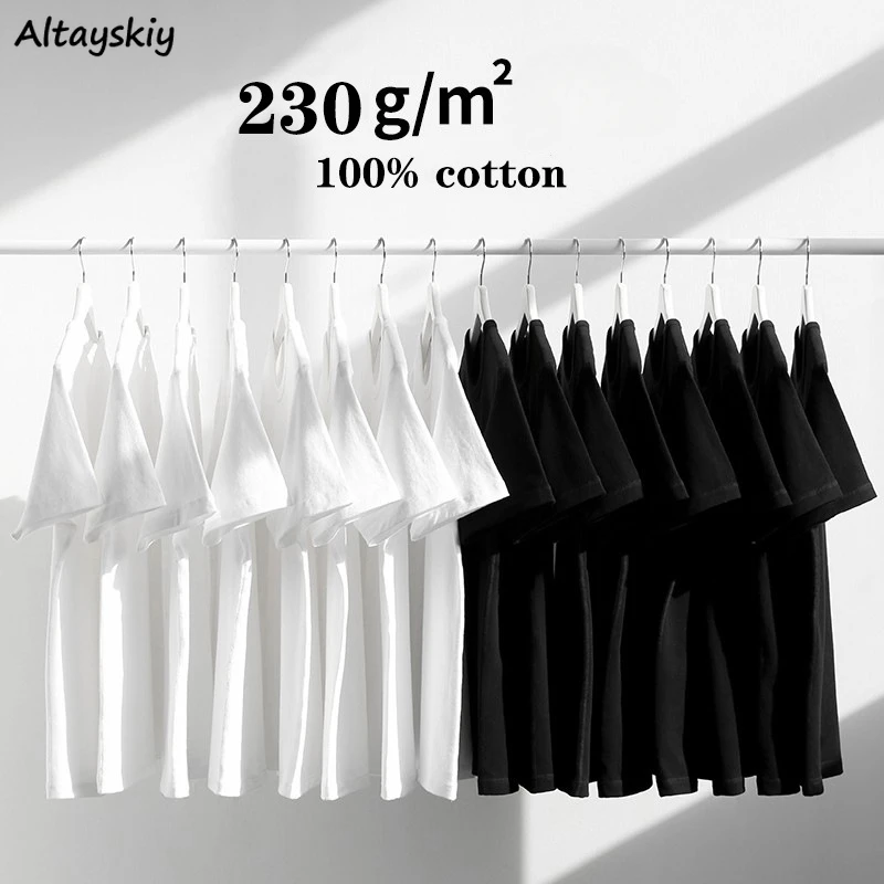 

Cotton T-shirts Women White Solid Short Sleeve Round Collar Summer Ins Chic All-match Clean Fit Minimalist Breathable Classic
