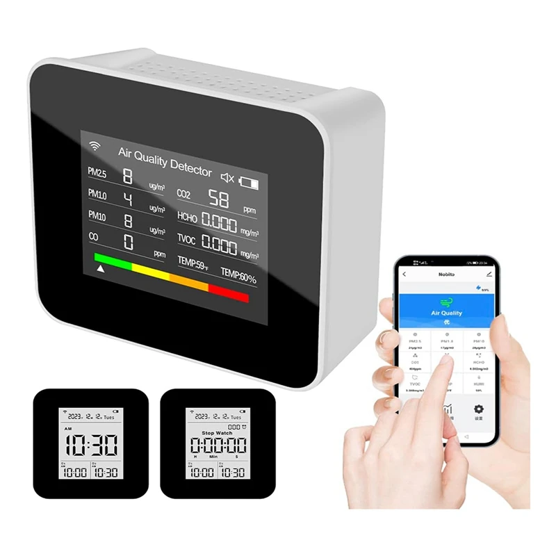 

1 PCS Air Quality Monitor Indoor, As Shown ABS+PP For CO,CO2,AQI,TVOC,HCHO,PM2.5,PM10 For House Kitchen And House