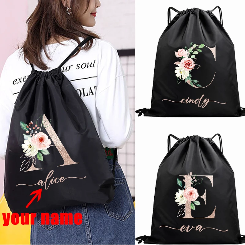 Custom Name Waterproof Outdoor Beach Swimming Sports Drawstring Backpack Organizer Gym Storage Bag for Shoes Towel Clothes