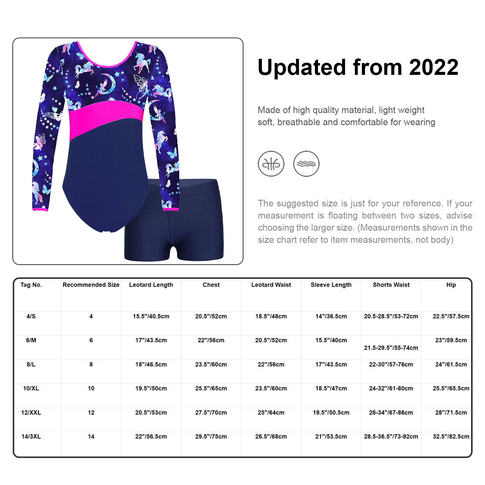 Kids Girls Long Sleeve Gymnastics Leotard with Shorts Ballet Unitard Set 2 Piece Dance Sports Workout Outfits for Children