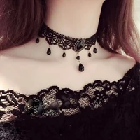 Nouveau Sexy gothique Sautoirs cristal noir dentelle cou collier ras du cou Vintage victorien femmes Chocker Steampunk bijoux 5