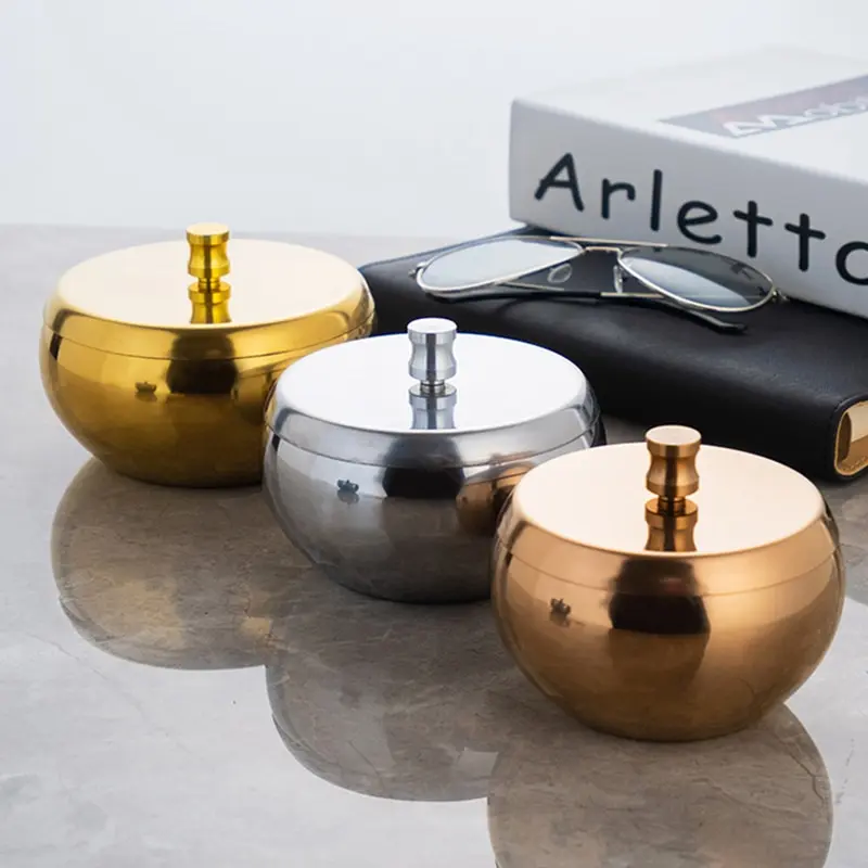 1pc Round Shape Ashtray Stainless Steel High Temperature Resistant Ashtray Home Desktop Ash Holder Smoking Accessories ashtray