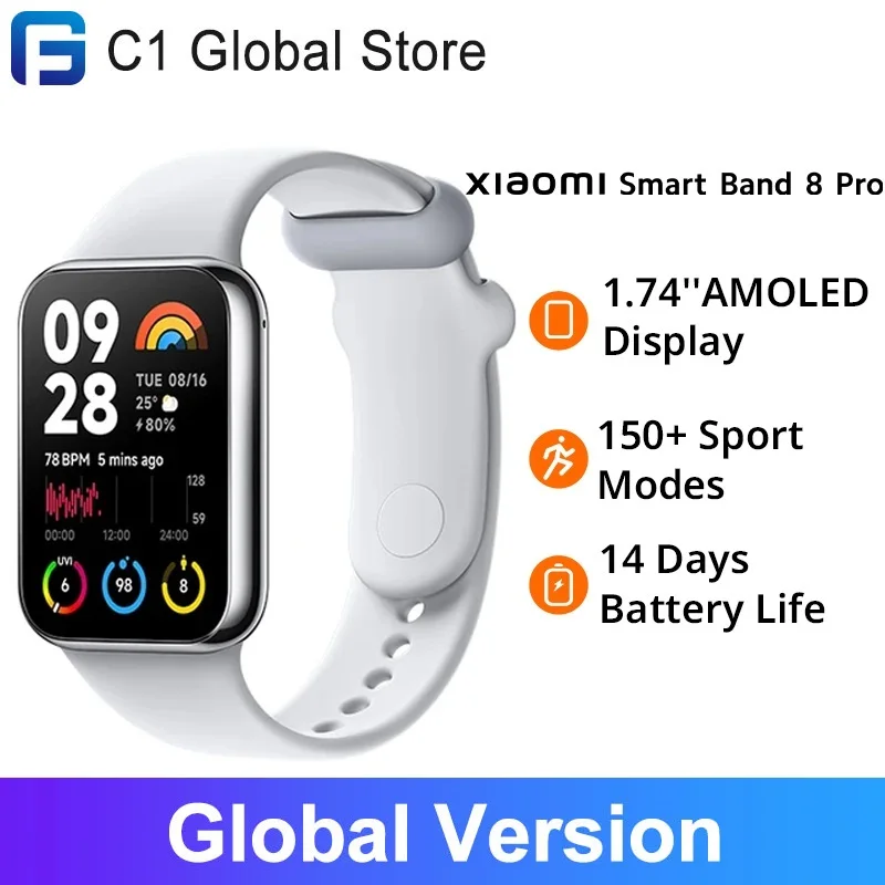 

Global Version Xiaomi Mi Band 8 Pro Smart 1.74" AMOLED Screen Wristband GPS Blood Oxygen 5ATM Waterproof 150 Sport Modes