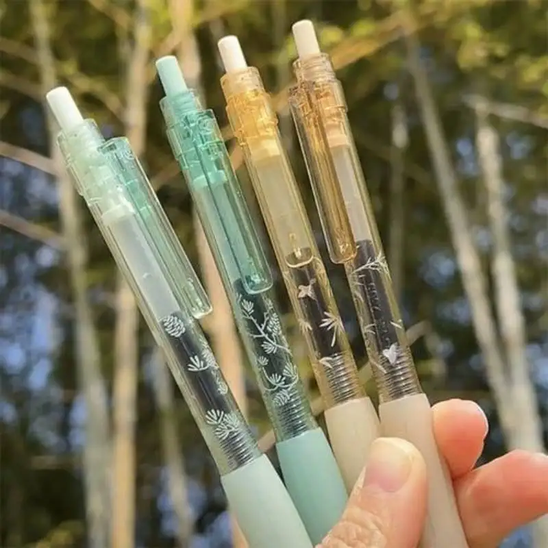 Kaco KEYBO Gel Ink Pen Set, 4pcs Bamboo Pattern Plastic Transparent Holder Soft Grip Aesthetic Pens, Taking Notes Dairy Writing 6