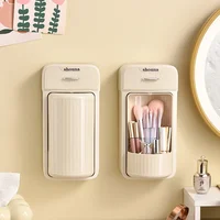Rotating makeup storage tube dressing table wall mounted storage box lipstick, eyebrow pencil dust-proof compartment shelf 1