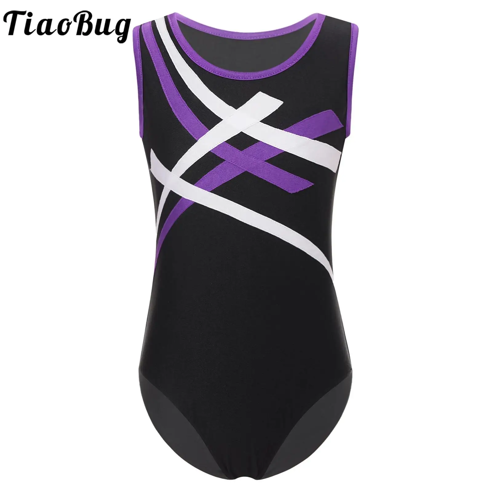 

Kids Boys Contrast Color Rhythmic Gymnastics Leotard Ballet Dance Performance Costumes Round Neck Sleeveless Patchwork Bodysuit