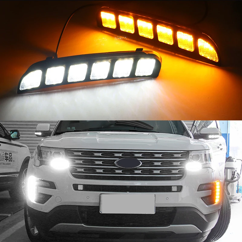 IJDM-Luz LED antiniebla DRL blanca/ámbar para Ford Explorer, conjunto de luces de circulación diurna, señal de giro, 2016 2017